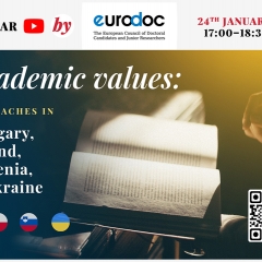 Poster of Eurodoc Webinar on academic values