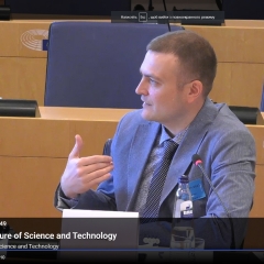Oleksandr Berezko speaking at the STOA Academic Freedom Roundtable