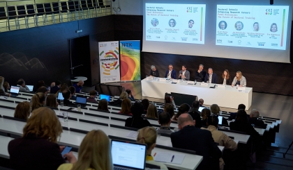 Nicola Dengo, Eurodoc General Board Member and Skills Officer speaks at the panel discussion on the future of doctoral training during KRECon 2022